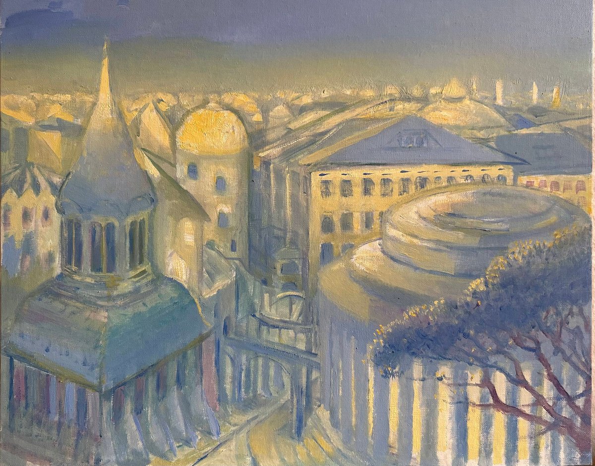 Surrealistic Cityscapes Oil Painting By Fosco Culto, 20 X 16, Dream City Ii, Original Artwork