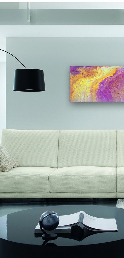 "Sun Gazing" - Original Abstract PMS Fluid Acrylic Painting - 36 x 12 inches by Preston M. Smith (PMS)