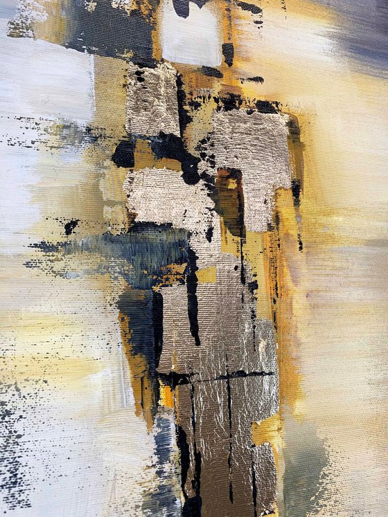 Neutral Elements - Abstract Painting Set of Two Paintings, Multi Panel Abstract, ORIGINAL Painting, Gold Leaf Painting, Black and Gold, Large Art