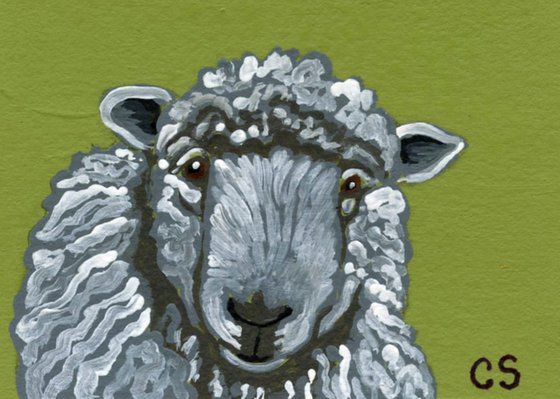 ACEO ATC Original Miniature Painting Sheep Farmyard Art-Carla Smale