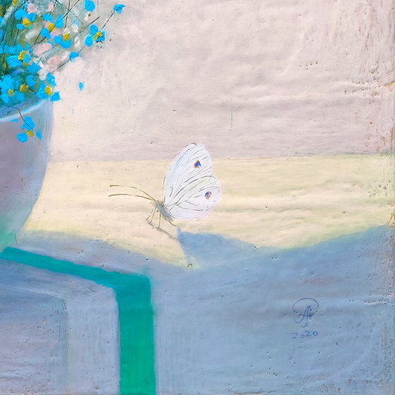 White Butterfly - Original Encaustic Painting