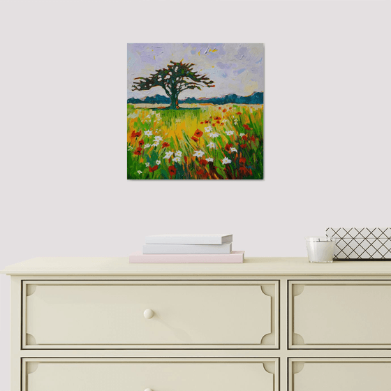 Poppies, Daisies, Tree