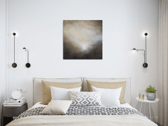 Soft gray hills 50X50 cm - abstract style original oil painting glazing medium gift modern urban art office art home design decor gift idea (2020)