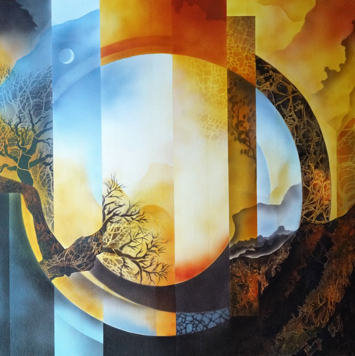 Abstract Landscape Acrylic Painting By Vera Hoi, 35 X 35", "Within The Inner Circle", Original Artwork