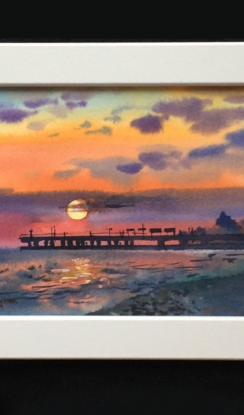 Sunset at the sea. Evening landscape, miniature. by Natalia Veyner