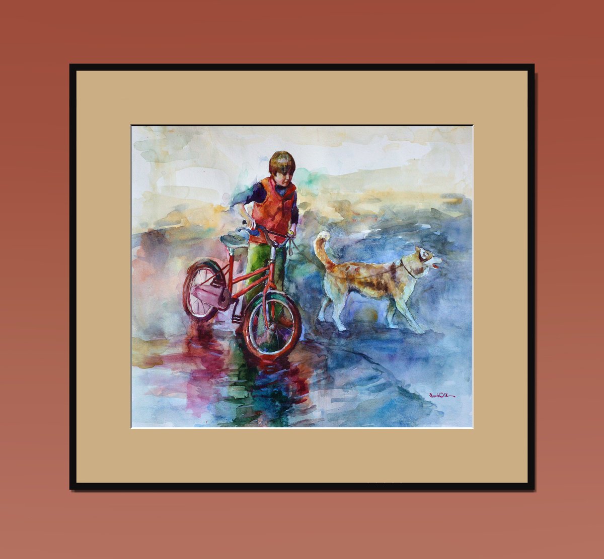 Impressionistic Portrait Watercolour By Vachagan Manukyan, 18 X 16", Stroll #2, Original Artwork