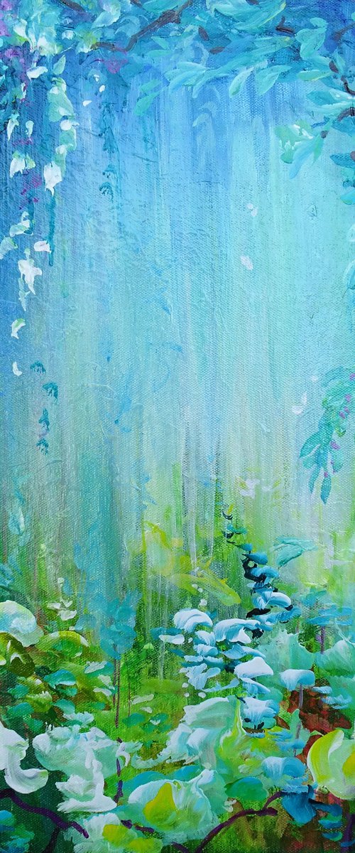 TROPICAL RAINFOREST II. Orchid Flowers Acrylic Square Painting on Canvas by Sveta Osborne