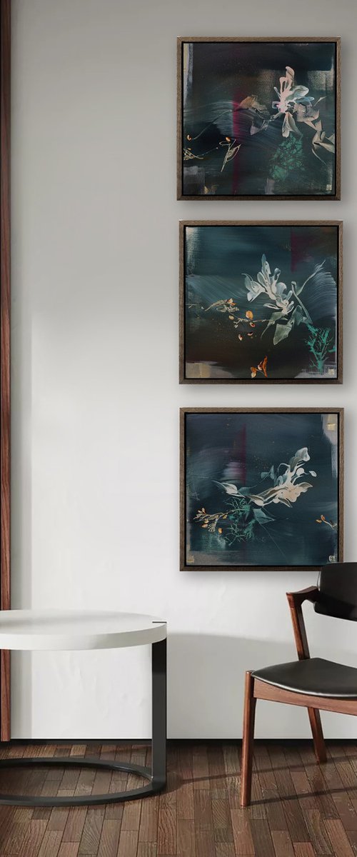 Moondust and Saltwater Triptych Painting by Novi Lim