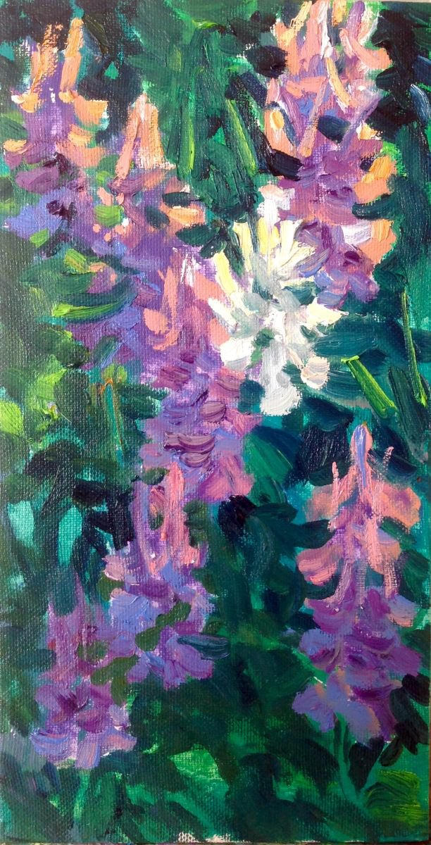 First flowers spring bouquet original oil painting by Nataliia Nosyk