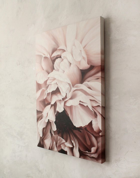 "Pink peonies" Pink white flower oil art