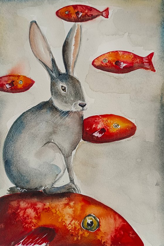 Rabbit with red fishes