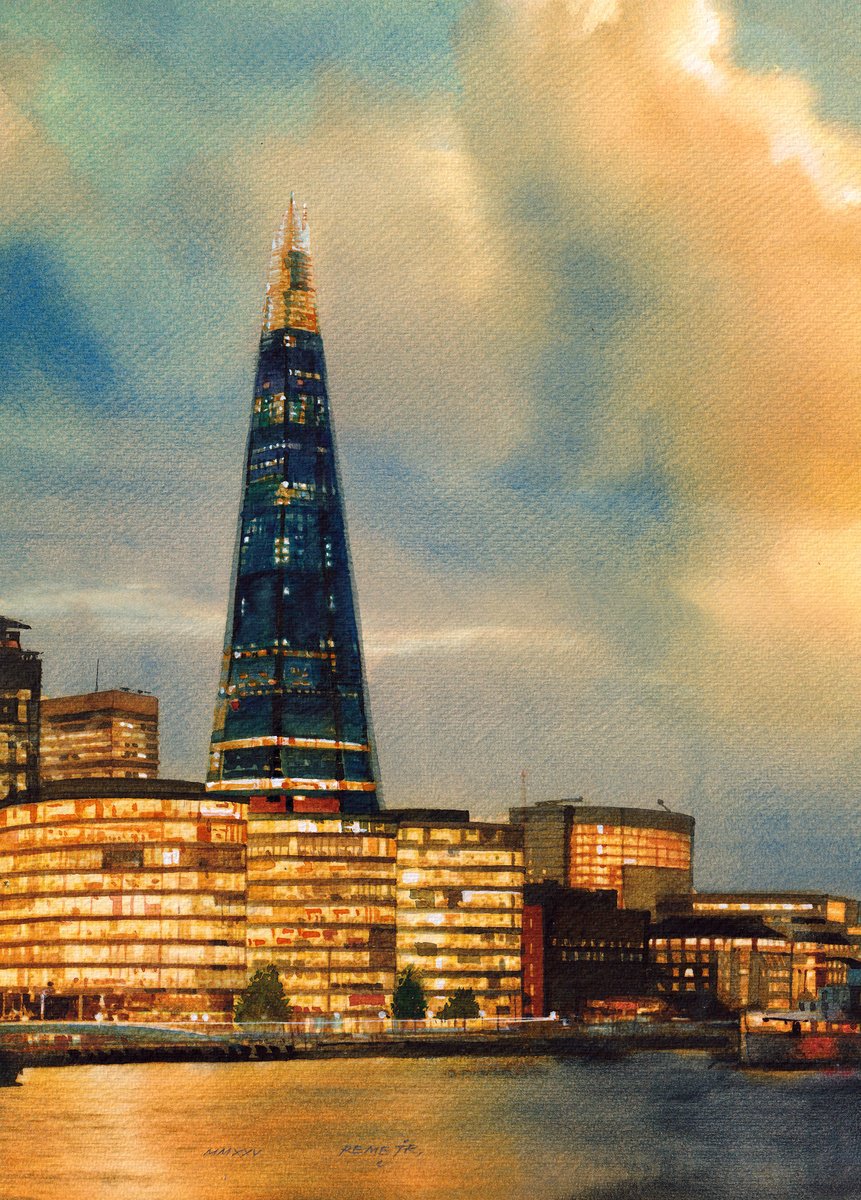 Expressive Cityscapes Watercolour By Reme Jr., 10 X 14", London - The Shard, Original Artwork