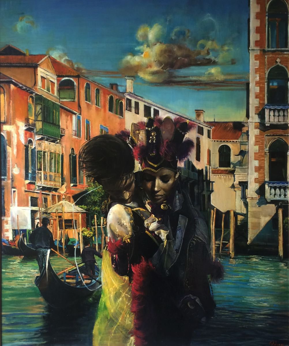 Photorealistic Oil Painting , Romantic Venice By Marco Ortolan, 39 X 47, Artwork For Sale On Artfinder