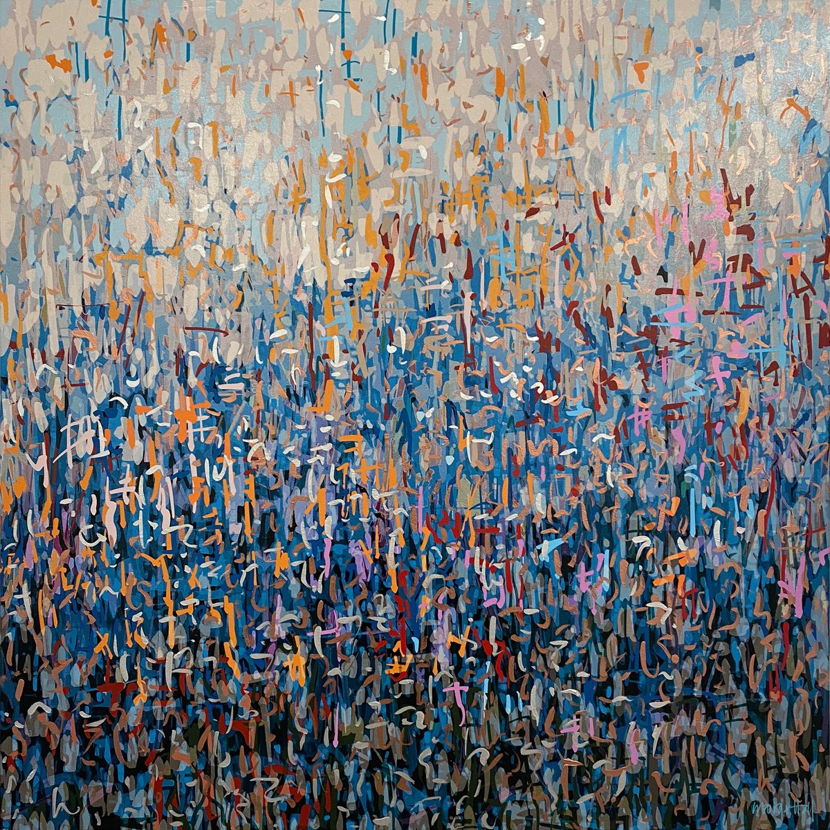 Abstract Painting By George Hall, 39 X 39, Brass Jungle, Original Artwork