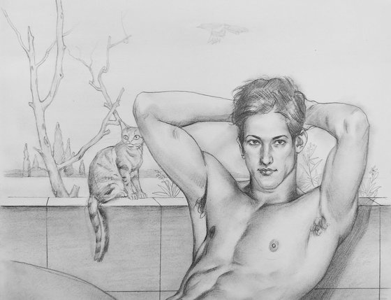 Young  man with a cat