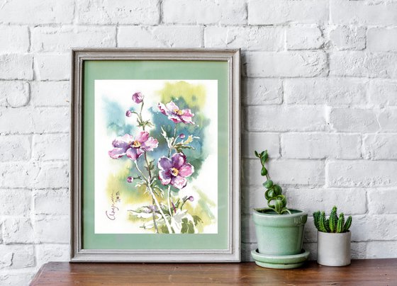 "Anemone flowers" original botanical watercolor