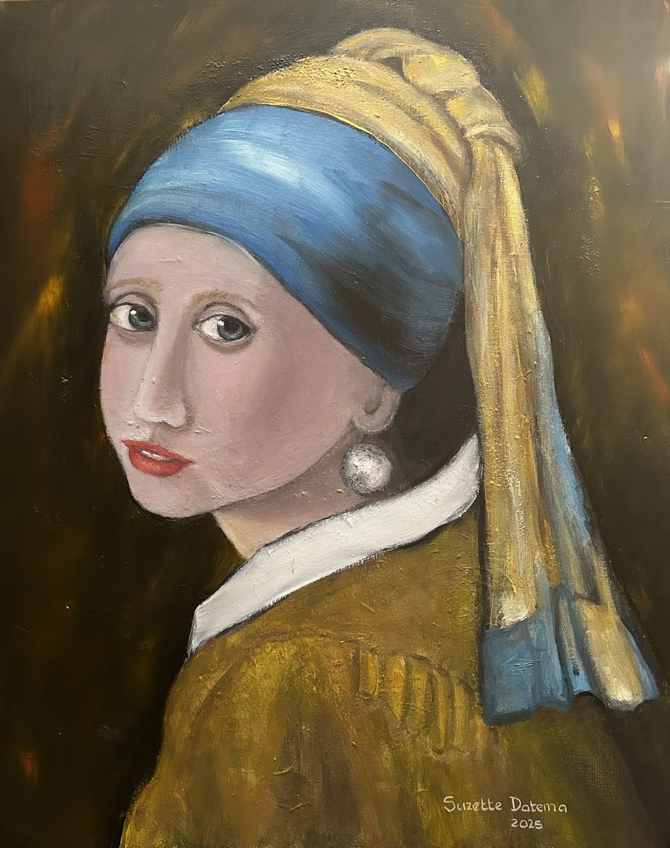 Expressive Portrait Painting By Suzette Datema, 24 X 30", The Pearl Girl, Original Artwork