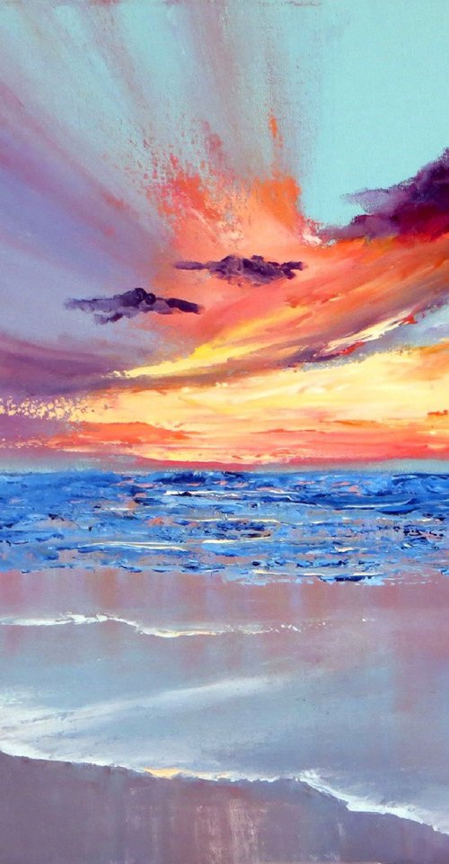 Ethereal Horizon: Flaming Sunset at Sea by Lumina Studio