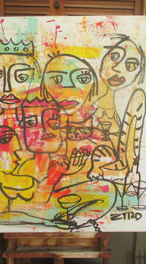 expressive queen with cat, girl portrait 39,3 x 31,4 inch by Sonja Zeltner-Müller