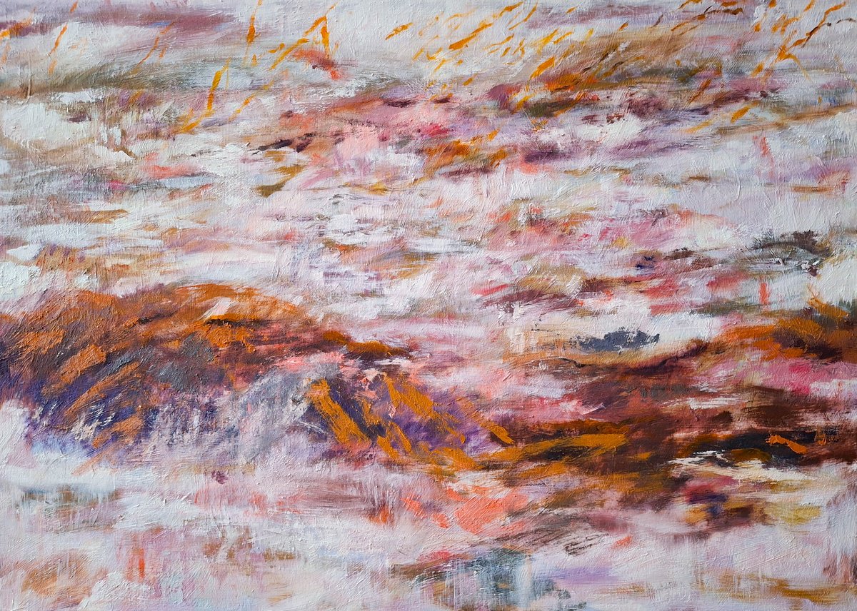 Organic Landscape Oil Painting By Zuzana Petrakova, 28 X 20", Whispered Horizons, Original Artwork