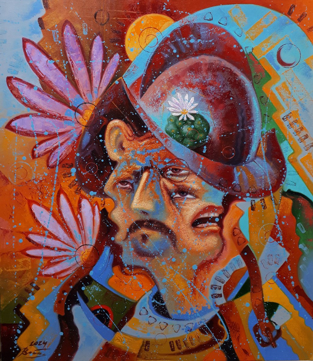Surrealistic Portrait Oil Painting By Serhii Voichenko, 28 X 32", Conquistador And Peyote, Original Artwork