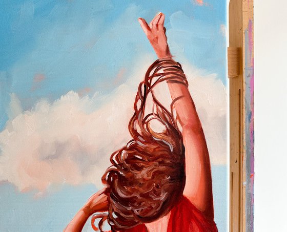 Wind in Her Hair - Retro Redhead Woman Painting