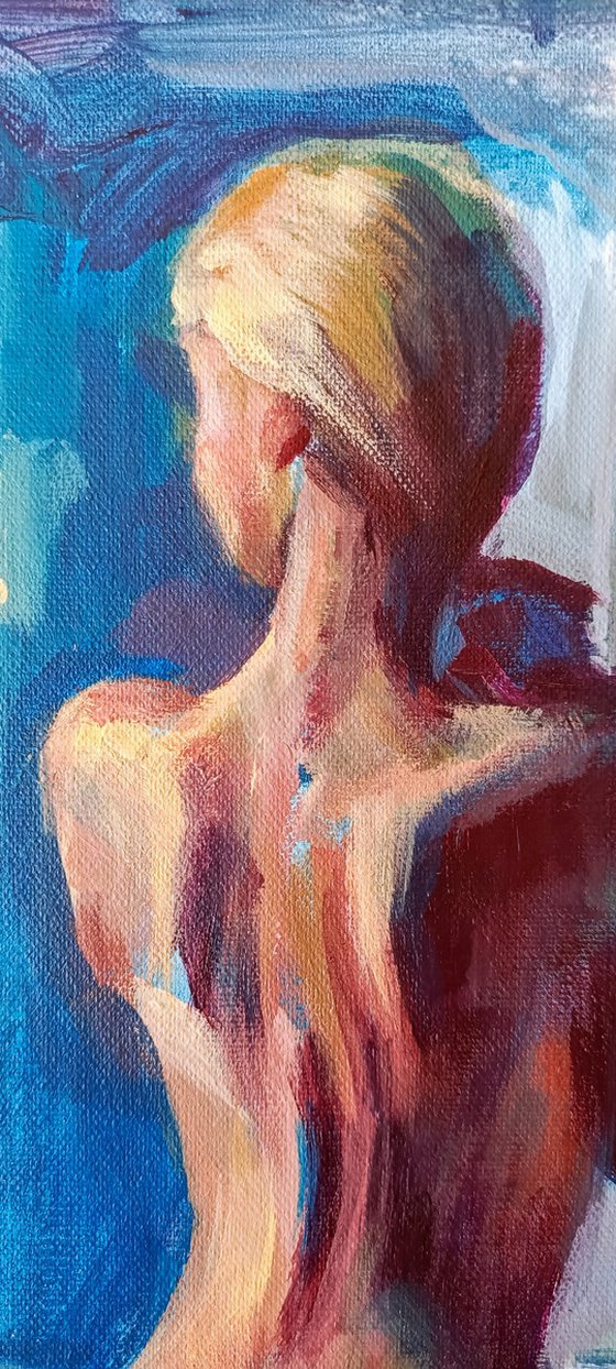 Erotic art expressive acrylic painting of naked woman