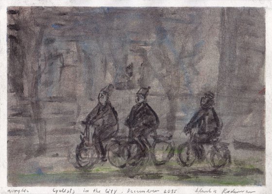 Cyclists in the City, December 2015, acrylic on paper, 21,1 x 29,6 cm