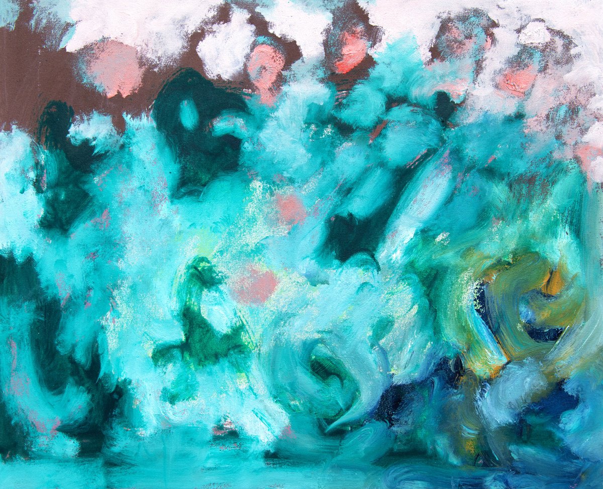 Abstract Botanical Oil Painting By Elizabeth Anne Fox, 24 X 20, Rose Garden, Original Artwork