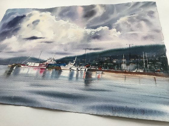 Moored yachts and clouds, Palamos