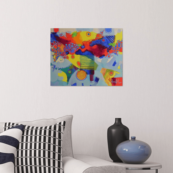 "Fantastic fish II" Original painting Oil on canvas Abstract Home decor