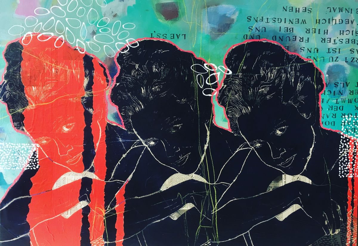 Expressive Portrait Painting By Marita Tobner, 39 X 28", Nora´s Nightmare, Original Artwork