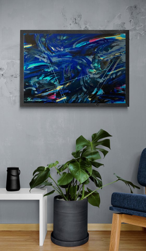 Expressive abstraction - "Ocean" -  Blue abstract - Geometric abstract - Abstract painting