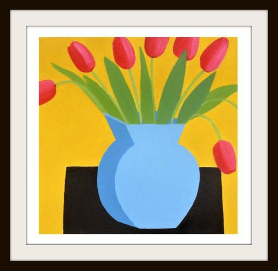 Pink Tulips in a Blue Vase
