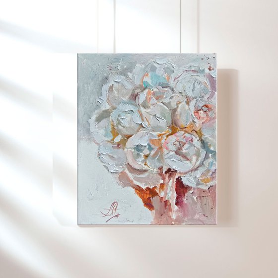 White peonies painting