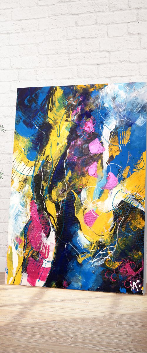 'Shivering Water' Abstract Blue and Yellow Painting by Ina Prodanova