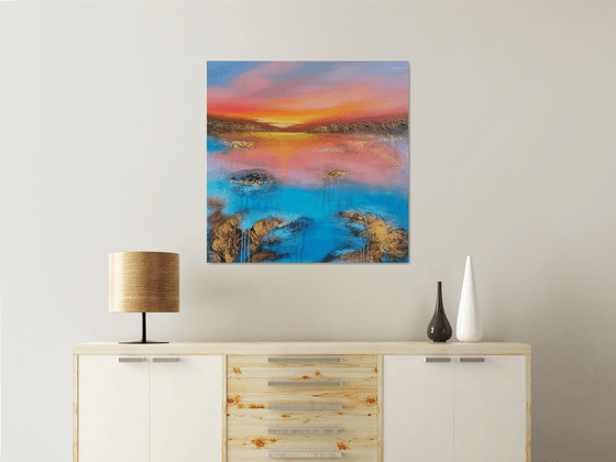 A beautiful large modern abstract figurative seascape painting "Evening mood"