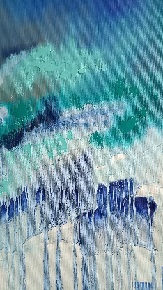 Blue Lagoon - abstraction, oil, original oil painting on canvas, drips painting, blue colors, impressionism