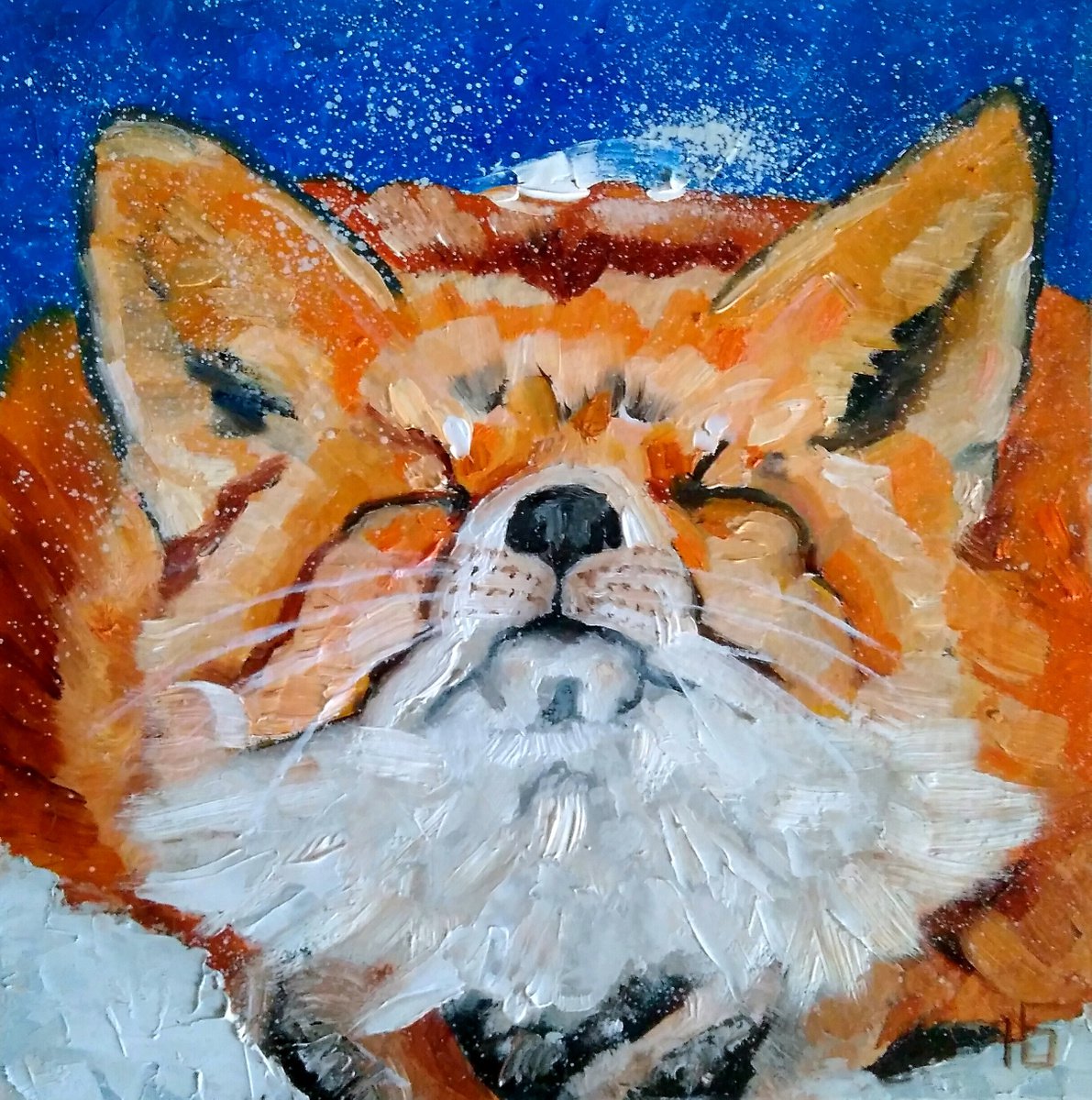 Winter Fox, Fox painting Original Art Animal Wall Art Small Artwork by Yulia Berseneva
