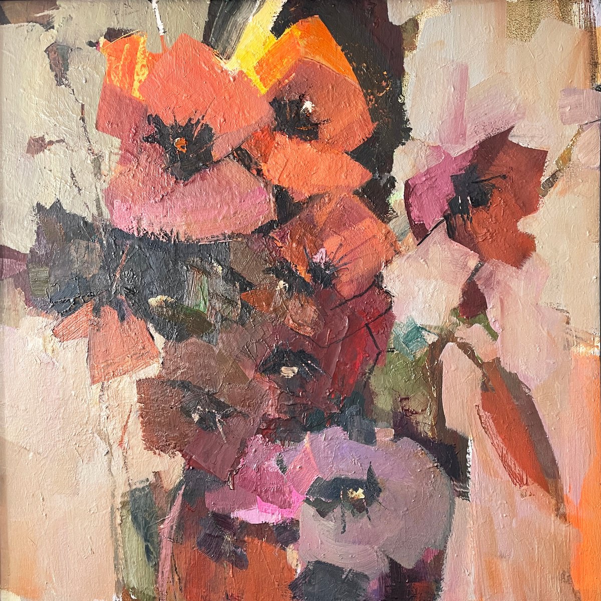 Expressive Botanical Oil Painting By Igor Yuryev, 31 X 31, Flowers, Original Artwork