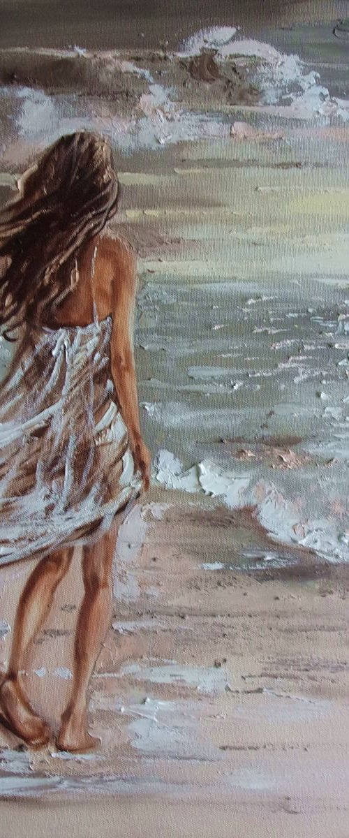 " MAGIC PLACES ... " III - SEA SAND liGHt  ORIGINAL OIL PAINTING, GIFT, PALETTE KNIFE by Monika Luniak