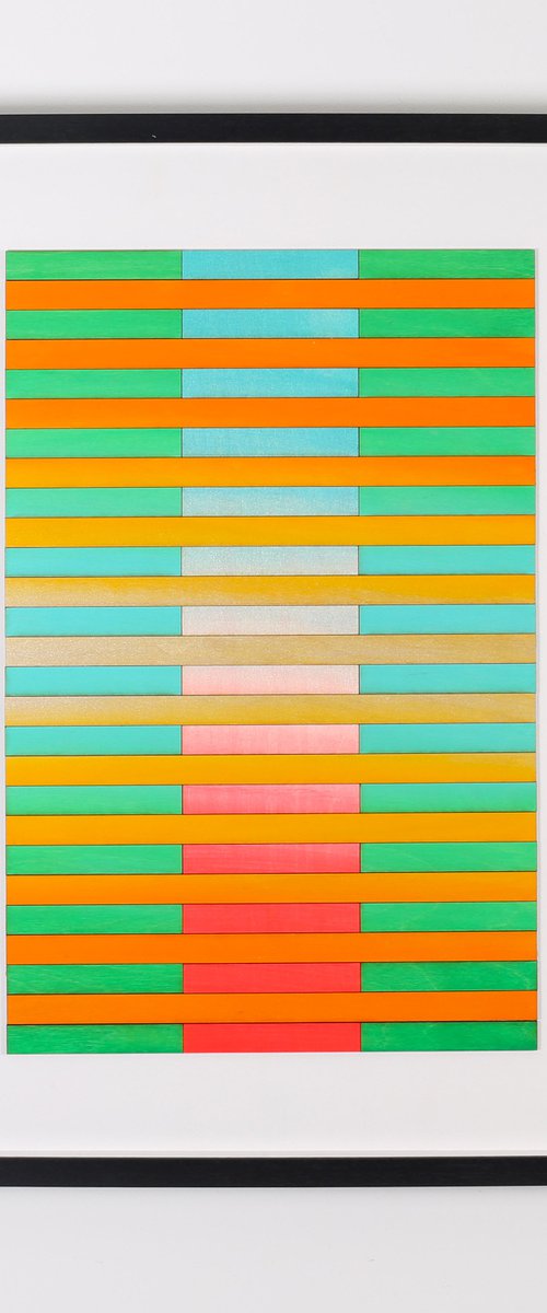 Three Panel Abstract Geometric Gradient Painting Number Eight by Amelia Coward