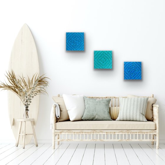 Turquoise morning, day and night (set of 3 artworks)