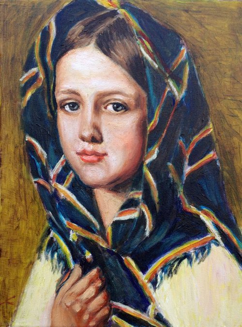 Girl in kerchief by Elena Sokolova