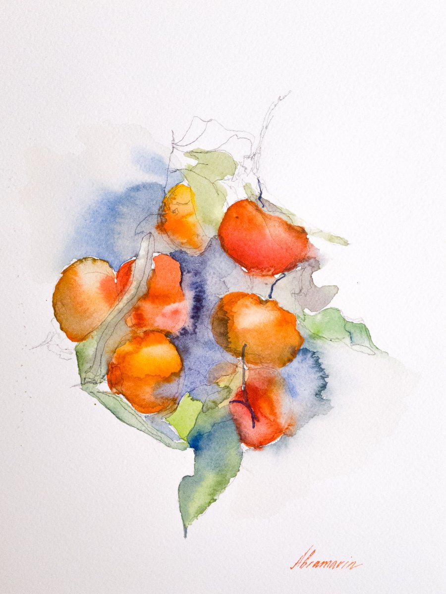 Tangerines. Original watercolor picture. by Marina Abramova