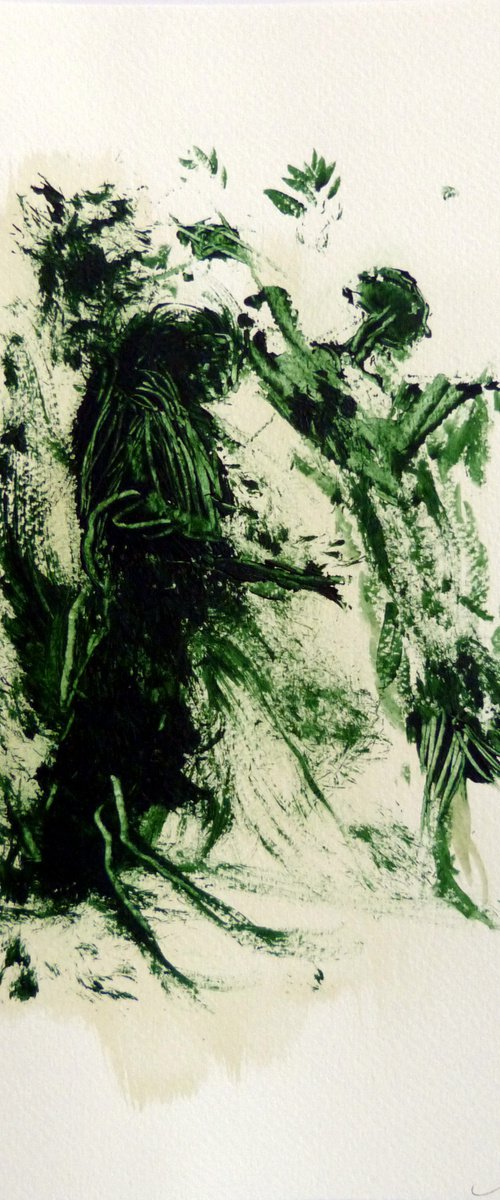 Green Mood 2, acrylic on paper 24x32 cm by Frederic Belaubre