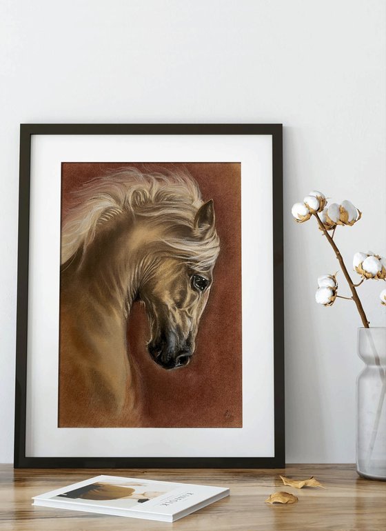 A portrait of a beautiful red horse