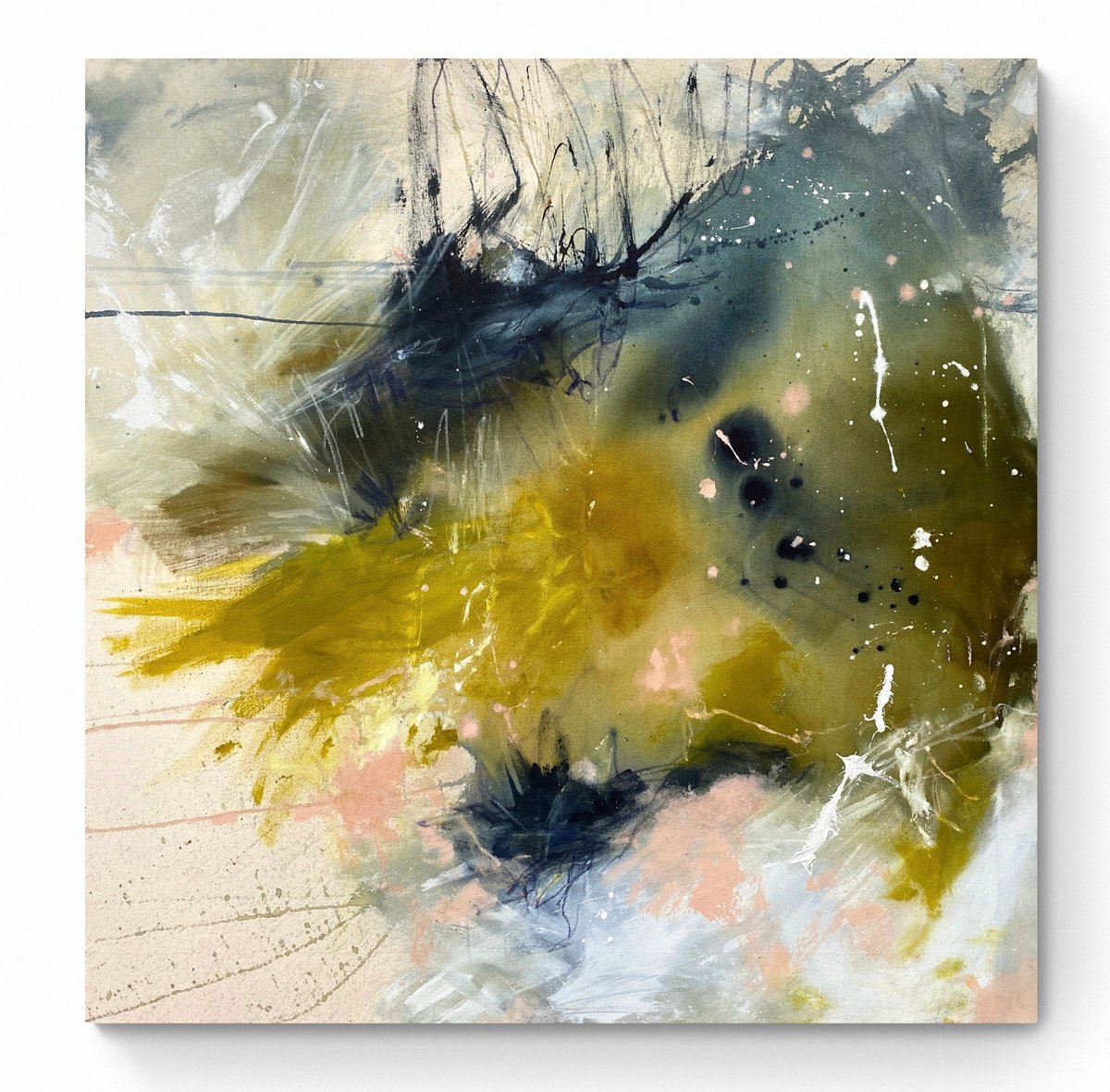 Expressive Abstract Acrylic Painting By Cristina Dalla Valentina, 31 X 31, Sunny Day, Original Artwork