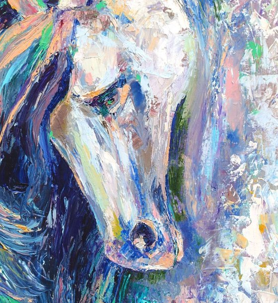Horse portrait - original palette knife animal horse oil art painting on stretched canvas