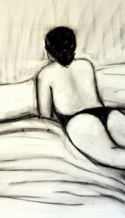 Woman Reclining on a Bed by katy hawk